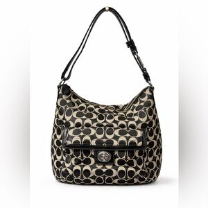 Black and Cream Signature Pattern Hobo Shoulder Bag